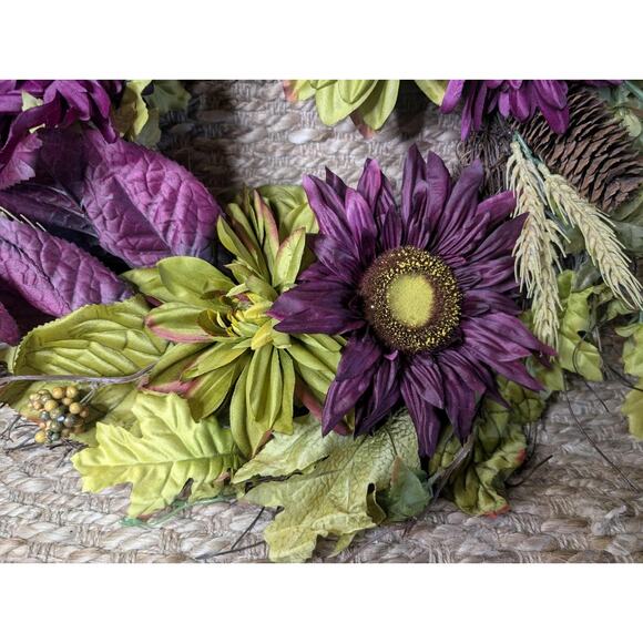 Purple Floral Leaf Twig 24" Pinecones Artificial Wreath Fall Autumn - Picture 9 of 11